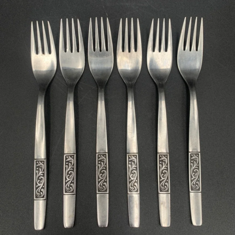Amefa Royal Damask Stainless Steel Dinner Forks Set of 6 Scroll Pattern Holland